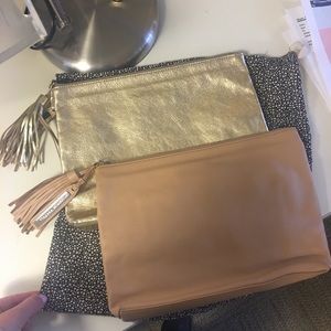 Gold and tan Loeffler Randall clutches $100 each